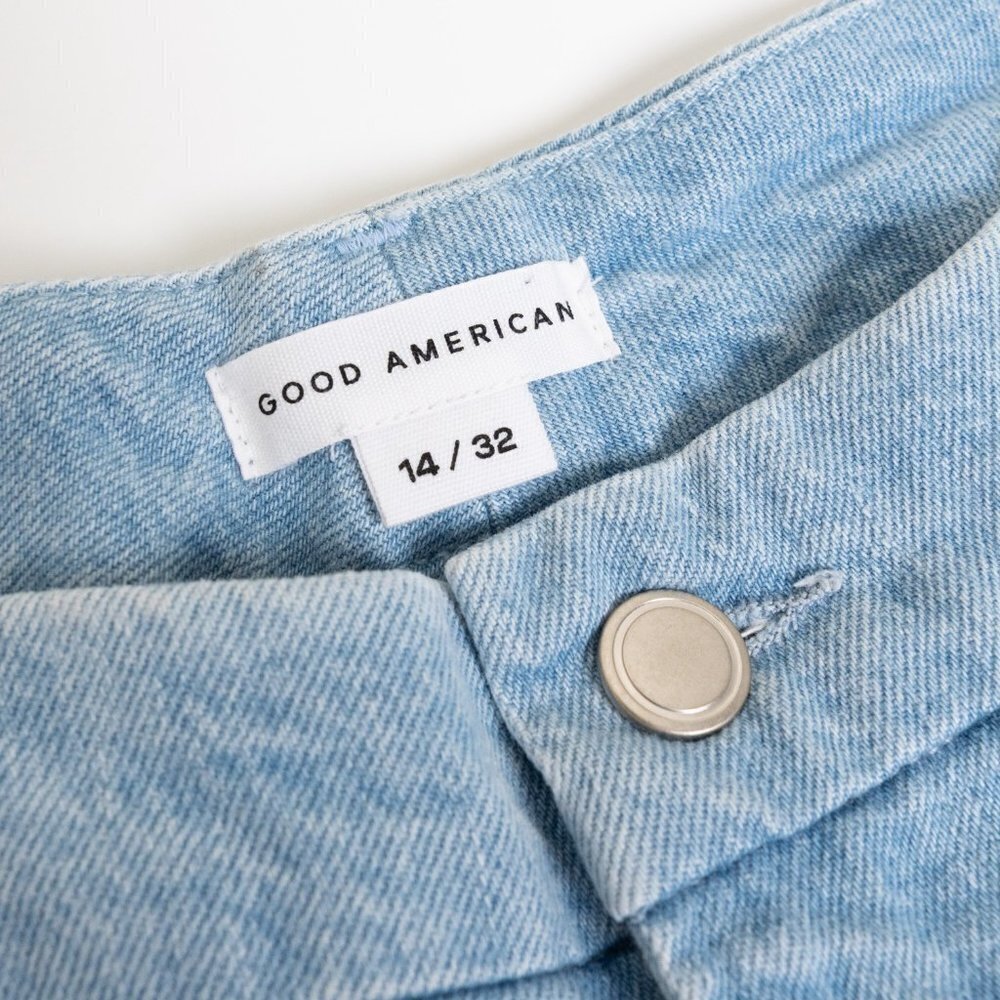 Good American Good Icon Straight Ankle Patchwork Jeans Indigo 32 NWT - Picture 6 of 14